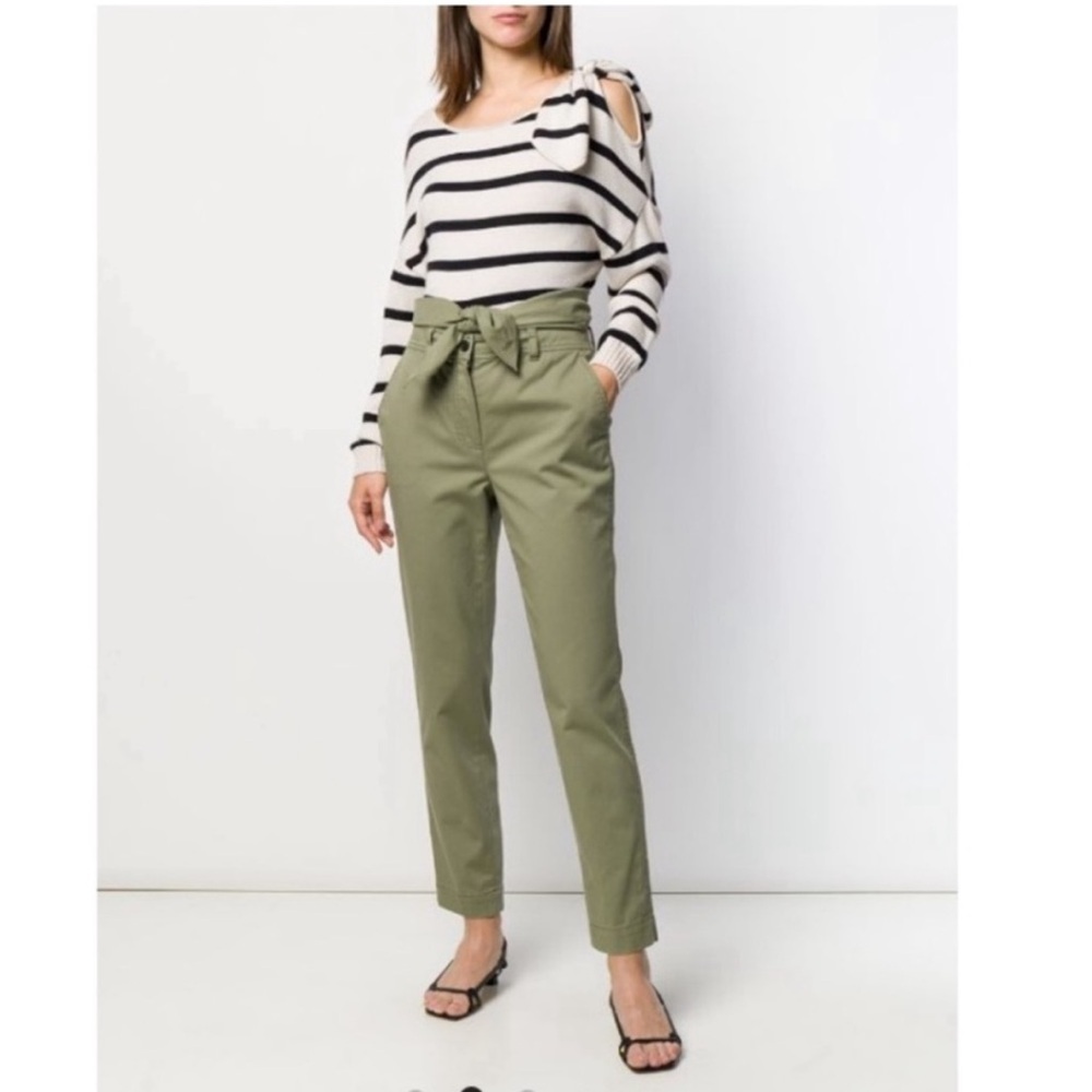 New Derek Lam 10 Crosby Leda Tie Waist Twill Pants Military Green Sz 4
